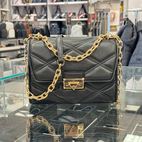 Michael Kors Serena Medium Flap Shoulder Crossbody Bag Black - Picture 1 of 12